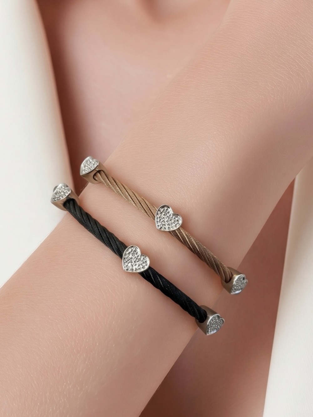 Diamond heart stainless steel and sterling silver bracelet